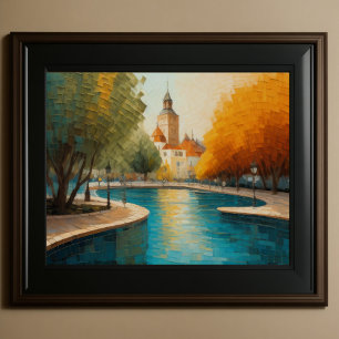 Póster Moderno Resumen Diseño Oro Naranja Azul Europeo