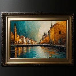 Póster Moderno Resumen Diseño Oro Naranja Azul Europeo