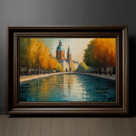 Póster Moderno Resumen Diseño Oro Naranja Azul Europeo