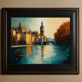 Póster Moderno Resumen Diseño Oro Naranja Azul Europeo
