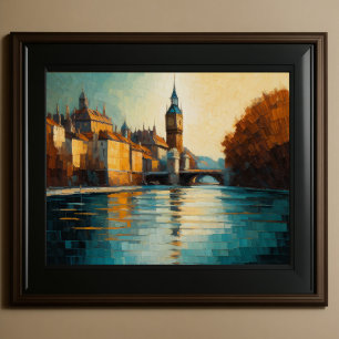 Póster Moderno Resumen Diseño Oro Naranja Azul Europeo