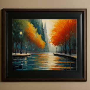 Póster Moderno Resumen Diseño Oro Naranja Azul Europeo