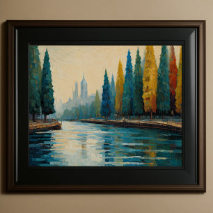 Póster Moderno Resumen Diseño Oro Naranja Azul Europeo