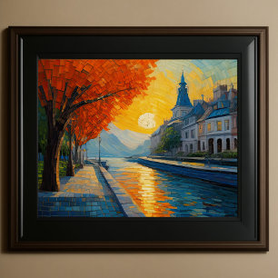 Póster Moderno Resumen Diseño Oro Naranja Azul Europeo