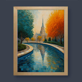 Póster Moderno Resumen Diseño Oro Naranja Azul Europeo