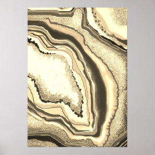 Póster Moderno Resumen Oro Agate Beige Geode Gemstone