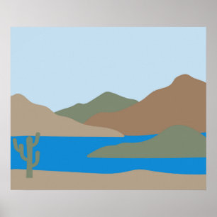 Póster Moderno Resumen Paisaje en Playa del Océano Desier