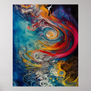 Póster Moderno Resumen Verde azulado oro rojo azul verde 