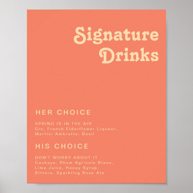 Póster Moderno Retro | Letrero de Bebidas Destacadas Cora (Frente)