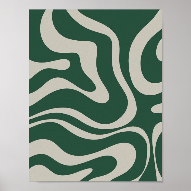 Póster Moderno Retro Líquido Swirl Resumen Patrón Verde (Frente)
