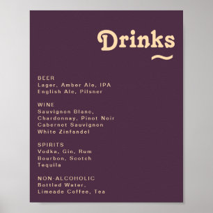 Póster Moderno Retro Oscuro Boda Púrpura Bebidas Menú Rót