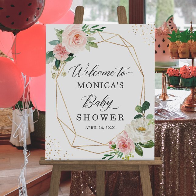 Póster Moderno Rótulo de Baby Shower floral geométrico-cu (Subido por el creador)
