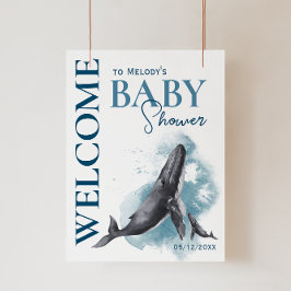 Póster Moderno Rótulo de Baby Shower Rustic Ocean Welcome