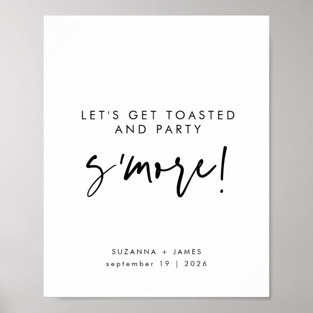 Póster Moderno Rótulo de bar de caligrafía negra S'mores (Frente)