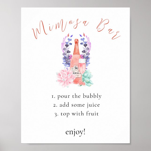Póster Moderno Rótulo de bar Mimosa de Petals y Prosecco (Frente)
