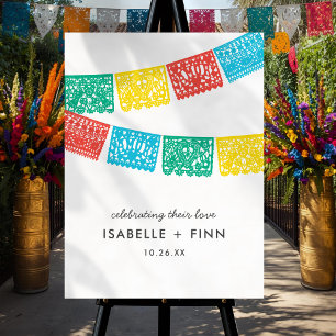 Póster Moderno Rótulo de Boda Papel Picado