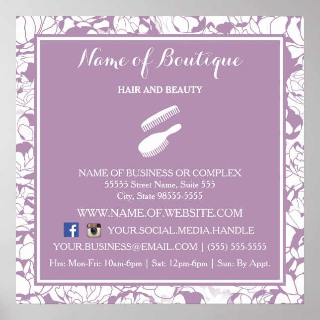 Póster Moderno Rótulo de información de Salon Morado Flor (Frente)