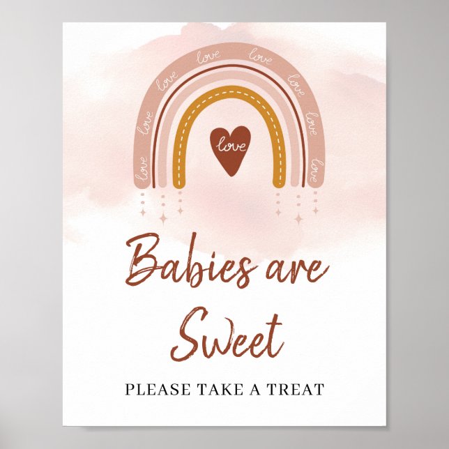 Póster Moderno Rótulo dulce arcoiris rosado de Boho Rubor (Frente)