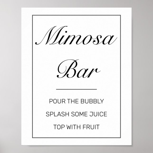 Póster Moderno Rótulo Minimalista de Boda Mimosa Bar (Frente)