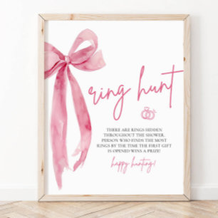 Póster Moderno Rubor Pink Bow Ring Game Hunt Bridal Showe
