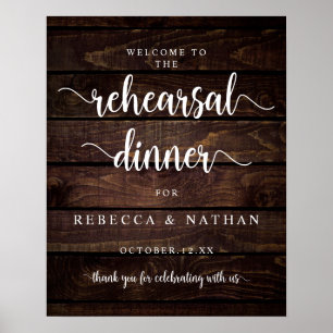 Póster Moderno Rústico, Bienvenida Cena de Ensayo de Boda