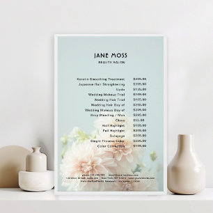 Póster Moderno, salón, Lista de precios de flores de peon