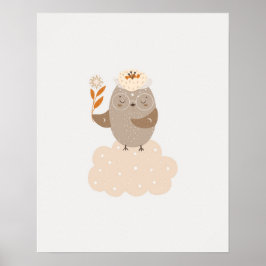 Póster Moderno scandi lindo pájaro en una nube Guardería