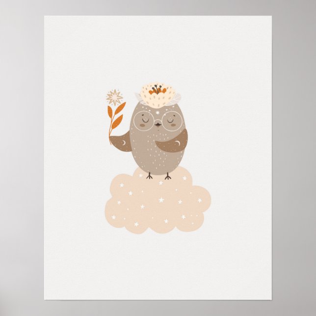 Póster Moderno scandi lindo pájaro en una nube Guardería (Frente)