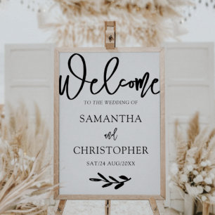 Póster Moderno Simple Bienvenida de Boda en Blanco y Negr