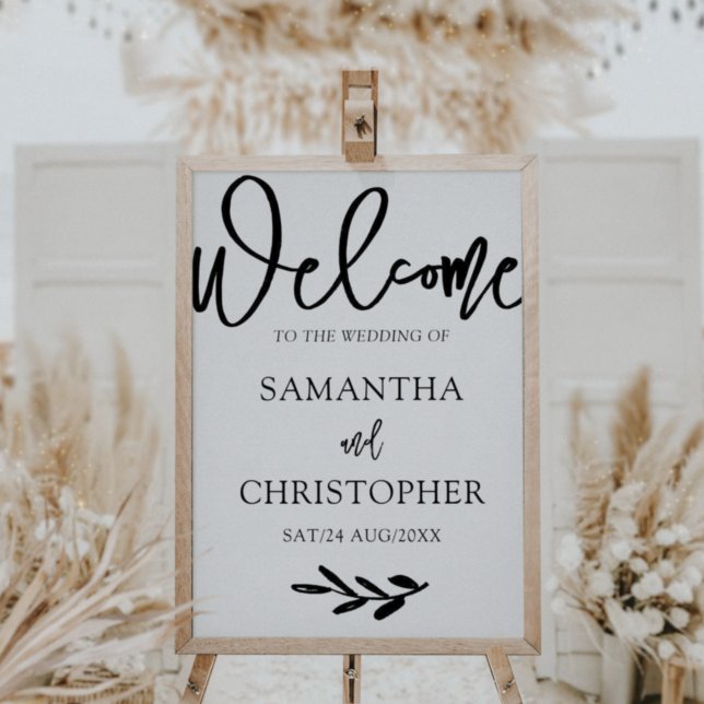 Póster Moderno Simple Bienvenida de Boda en Blanco y Negr (Subido por el creador)