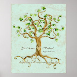 Póster Moderno Swirl Tree Roots Leaf Antique Parchment