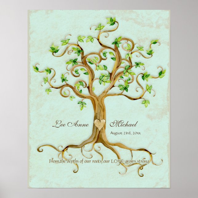 Póster Moderno Swirl Tree Roots Leaf Antique Parchment (Frente)
