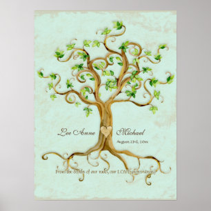Póster Moderno Swirl Tree Roots Leaf Antique Parchment