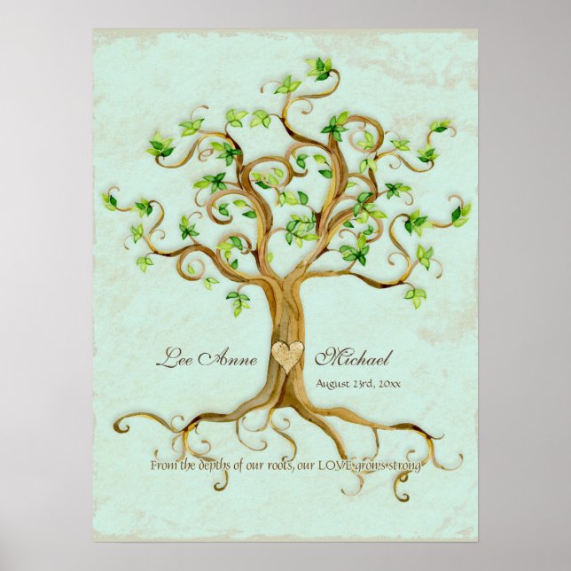 Póster Moderno Swirl Tree Roots Leaf Antique Parchment (Frente)