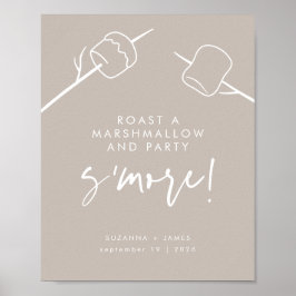 Póster Moderno Taupe Calligraphy Marshmallow S'mores Bar