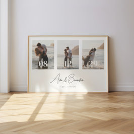 Póster Moderno tríptico de boda personalizado para pareja