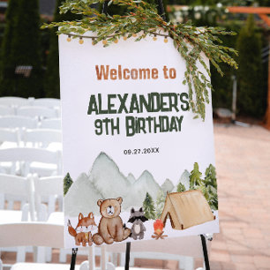 Póster Moderno Woodland Feliz Camper Camping Niños Cumple