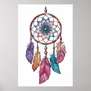 Póster Moderno y elegante acuarela boho dreamcatcher