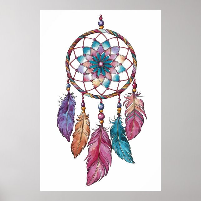 Póster Moderno y elegante acuarela boho dreamcatcher (Frente)