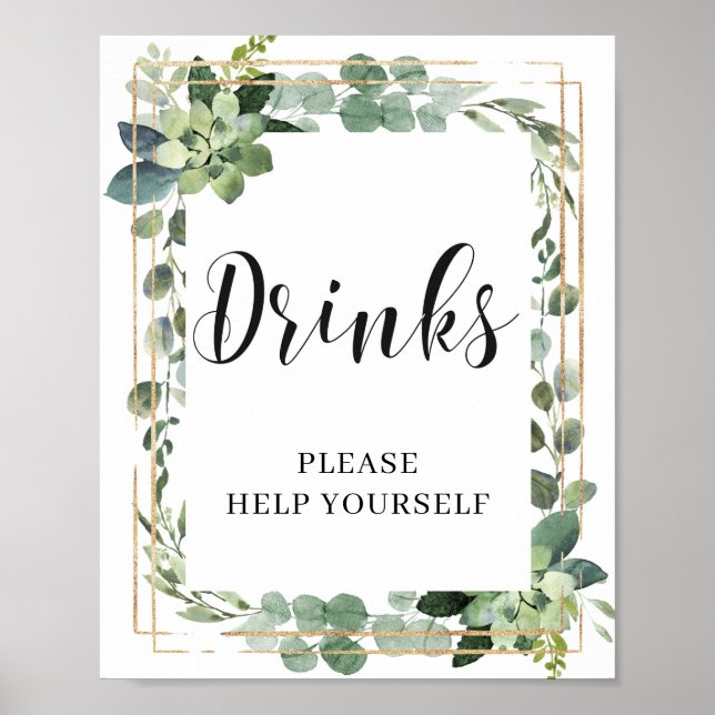Póster Moderno y exitoso Rótulo de Verdor Floral Bebidas  (Frente)