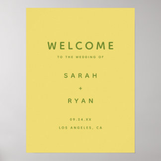 Póster Moderno y Simple Bienvenida de Boda Amarillo Limón