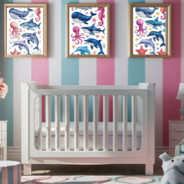 Póster Modernos y elegantes acuarelas Animales del mar 3