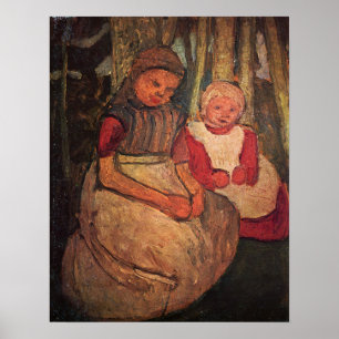 Póster Modersohn-Becker - 2 chicas sentadas en el bosque 