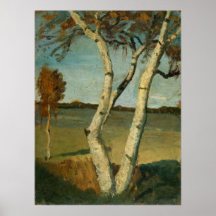 Póster Modersohn-Becker - Abedul de dos troncos y paisaje