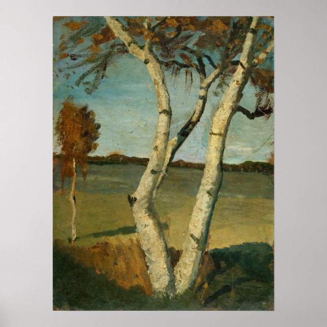 Póster Modersohn-Becker - Abedul de dos troncos y paisaje (Frente)