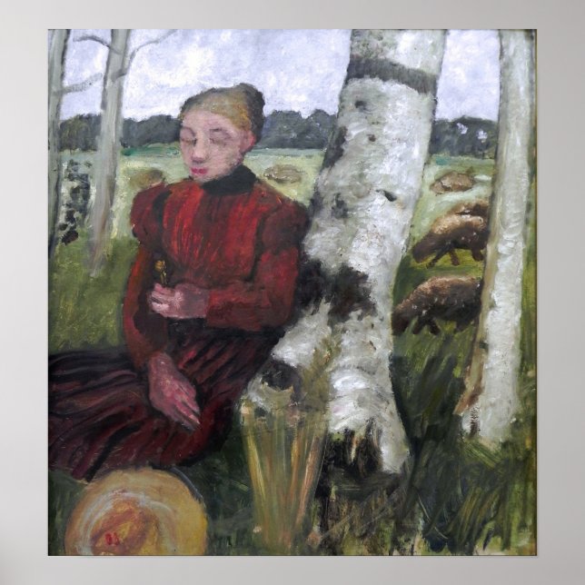 Póster Modersohn-Becker - Chicas En El Árbol Birch, Bloqu (Frente)