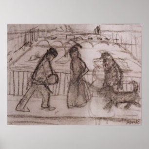 Póster Modersohn-Becker - Figuras con su perro en el puen