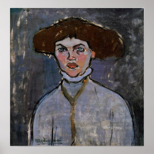 Póster Modigliani - Cabeza de una joven mujer 1908