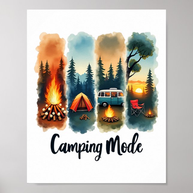 Póster Modo Camping Fuego de Campamento Carpa Furgoneta A (Frente)