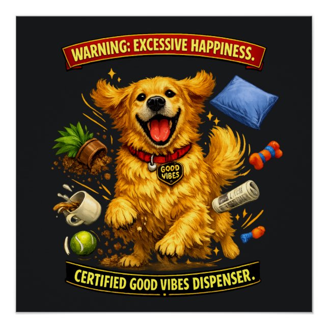 Póster Modo Caos de Golden Retriever Activado  (Anverso)